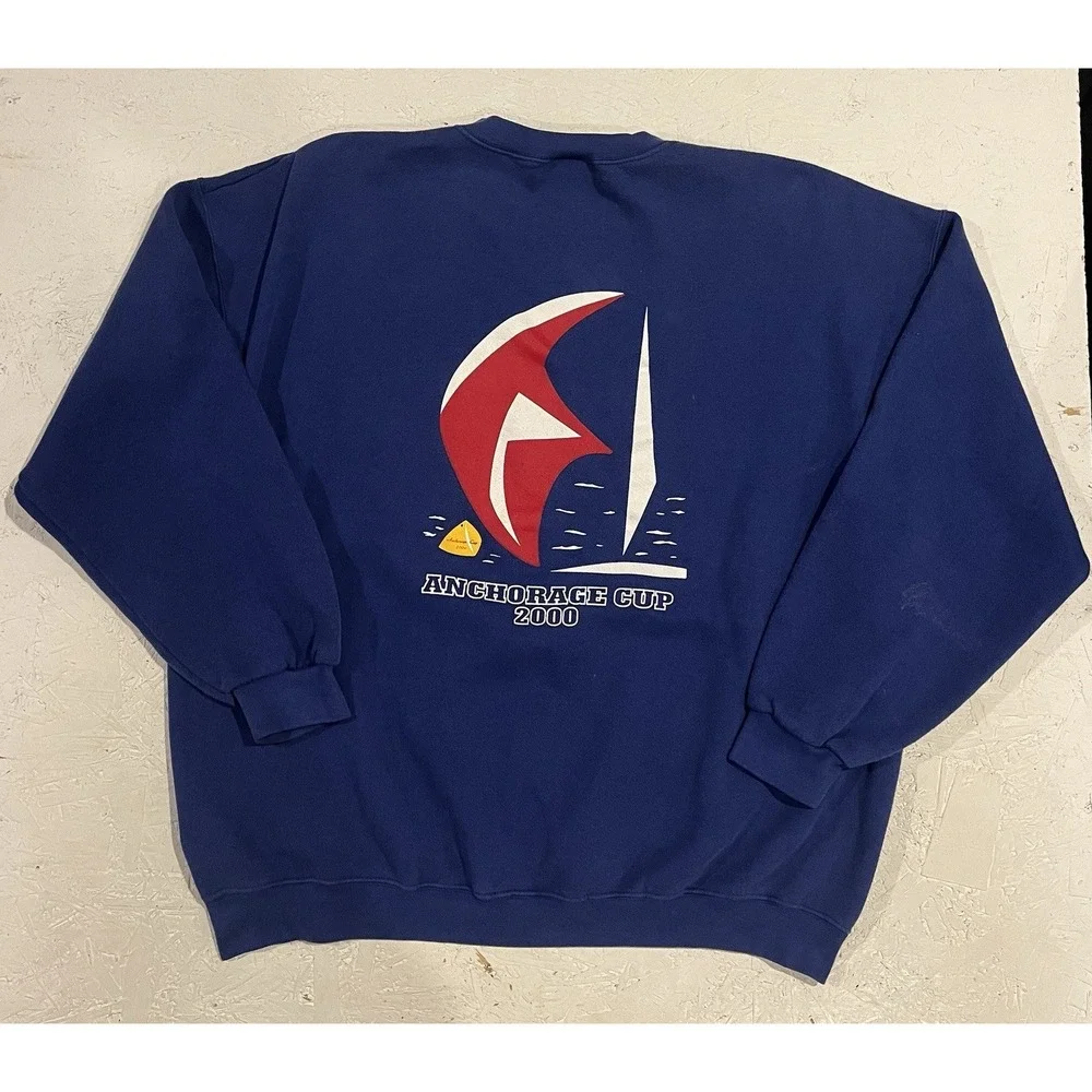 Vintage Lee Heavyweight Anchorage Cup 2000 Crewneck Sweatshirt‎ Size 2XL Blue